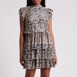 Chelsea28 Tiered Pleated Mock Neck Texture Mini Dress Women’s Sz XS